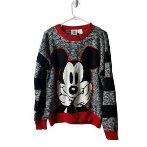 Vintage Mickey Mouse Graphic Striped Ringer Pullover Sweater 80s 90s